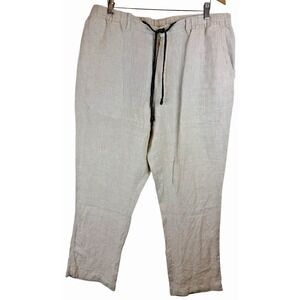 Caribbean Mens 100% Linen Coastal Beach Pants Draw String Beige Size 40x30